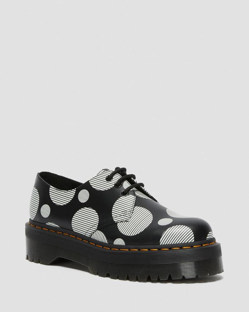 Black Women\'s Dr Martens 1461 Polka Dot Smooth Leather Platform Shoes | CA 387HAP